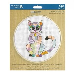 Leisure Arts Cross Stitch Kit 6" Cat - Embroidery Kit For Beginners